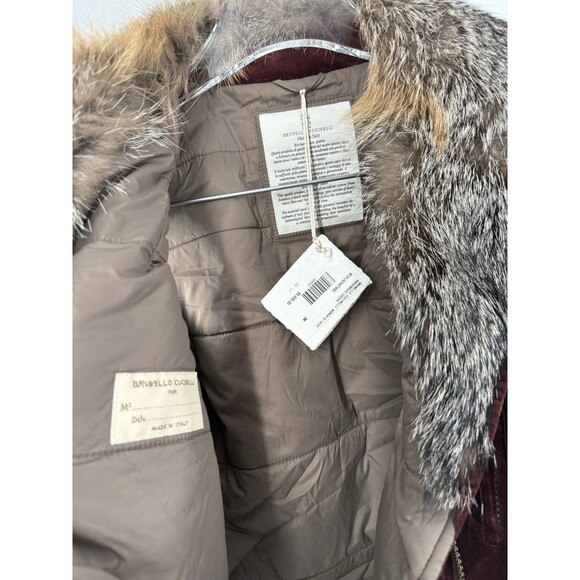 NWT Brunello Cucinelli Velvet Fox Fur Puffed Vest Jacket Pockets Sz 36 - Picture 5 of 9